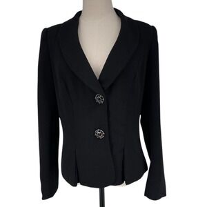 Lily & Taylor Women's Black Blazer Jacket Size 10 M Polk Dot Lining